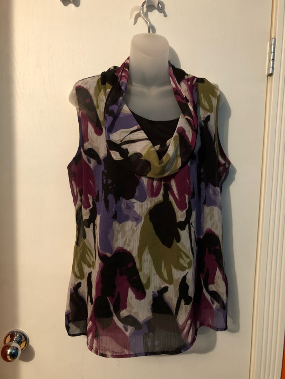 Sleeveless Cowl Neck Blouse - Purple Multi
